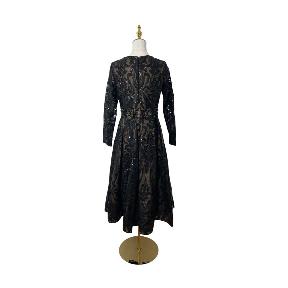 Mac Duggal 67529 Black Nude Sequin Long Sleeve V-Neck Midi Dress Size 6 $598 - Picture 6 of 7